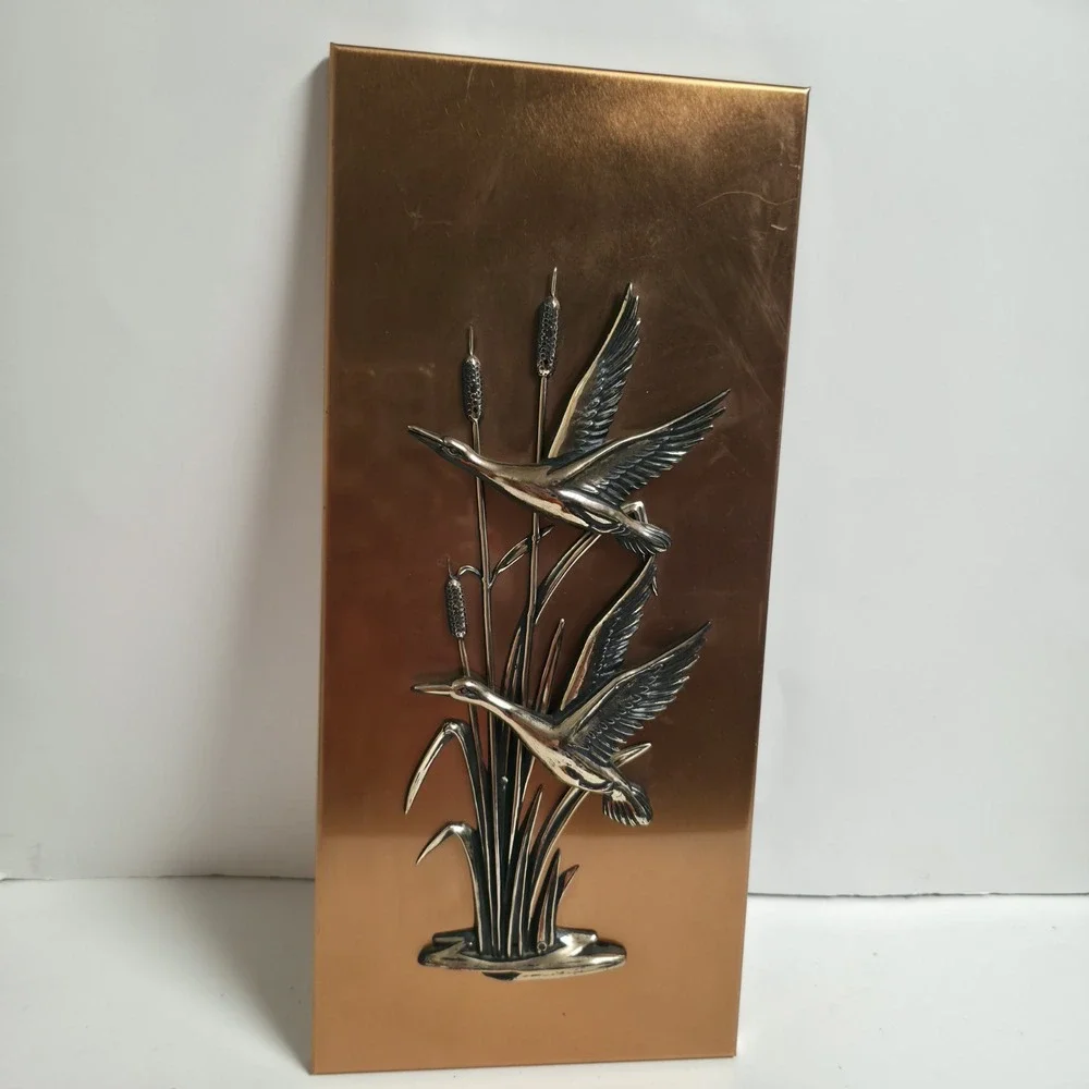 VINTAGE Copper Color Metal 3D Flying Ducks Wall 15.5